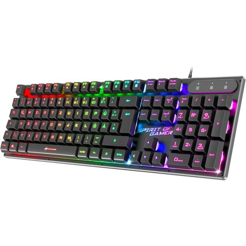 x Pro K1 | Clavier Gamer Semi-Mecanique Filaire pour PC | Layout QWERTZ Allemand | 26 Touches Anti-Ghosting | 3 Modes de Rtroclairage RGB | Slim USB Gaming Keyboard