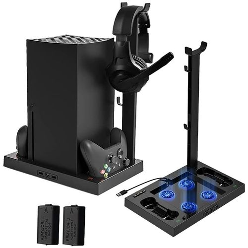 Xbox Séries X Ventilateur de Refroidissement avec Batteries Rechargeables 2x1400mAh et Station