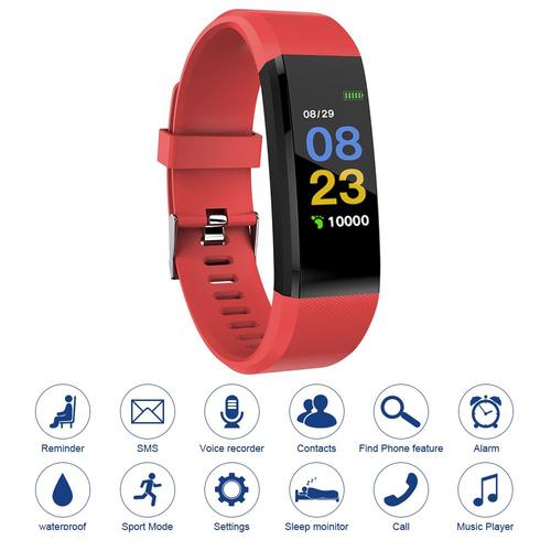 Xcsource 115plus Fitness Tracker Smart Bracelet Bluetooth Color Display Sports Watch Heart Rate/Blood Pressure Monitor Pedometer Step Calorie Counter Red Ac1424