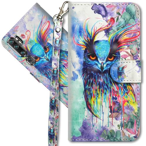 Xiaomi Mi Note 10 tui  Rabat 3d Dsign Portefeuille Housse Magntique Fonction Stand Porte Carte Pu Cuir Protection Coque Pour Xiaomi Mi Note 10. Yx 3d Colorful Owl