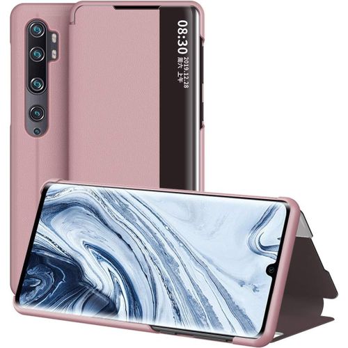 Xiaomi Mi Note 10 Lite Coque tui  Rabat En Cuir Avec Fentre Smart View Housse Avec Bquille Pour Xiaomi Mi Note 10 Lite Or Rose
