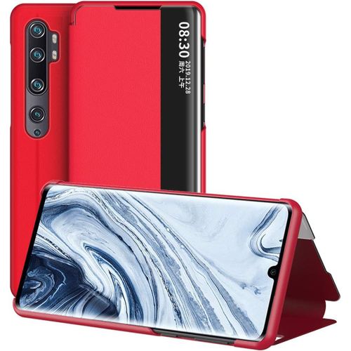 Xiaomi Mi Note 10 Lite Coque tui  Rabat En Cuir Avec Fentre Smart View Housse Avec Bquille Pour Xiaomi Mi Note 10 Lite Rouge