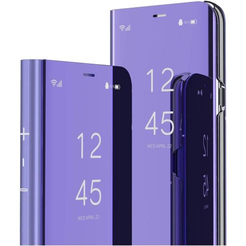 Xiaomi Mi Note 10 Lite Miroir Housse Coque Etui  Rabat, Mirror Smart View Standing 360 Protecteur Etui Coque Pour Xiaomi Mi Note 10 Lite. Flip Mirror: Purple