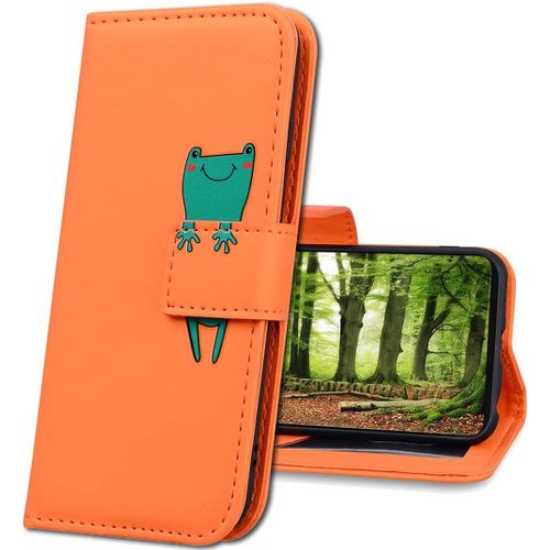 Xiaomi Redmi Note 8t Coque En Cuir,Mignon Cartoon Animal Etui Portefeuille Housse,Etui A Rabat Fonction Stand Etui Coque Pour Xiaomi Redmi Note 8t. Hm Orange Frog