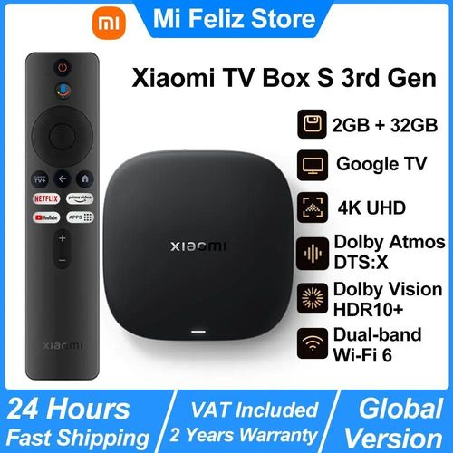 Xiaomi-Smart TV Box S 3rd Gen, Android TV Box, 4K, UHD, WiFi 6, 32 Go, Dean, Dolby Vision HDR10 +, Google Assistant, BTstimulations, Nouveau-Ue Plug