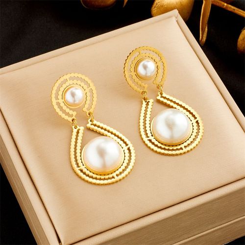 Xiyanike-Boucles D'oreilles Dores En Acier Inoxydable Sion L, Pendentif Rond Perle D'eau Douce, Accessoires Pour Femmes, Bijoux De Mariage, Cadeaux