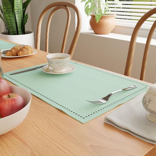 Xo Sets De Nappes De Table Lot De 4|Pur Coton Avec Design Brod|Mint Green|Taille Rectangulaire 48x32 Cm-Set De Table|Lavable En Machine