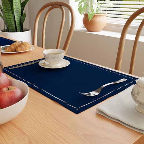 Xo Sets De Nappes De Table Lot De 4|Pur Coton Avec Design Brod|Scotch Bleu|Taille Rectangulaire 48x32 Cm-Set De Table|Lavable En Machine
