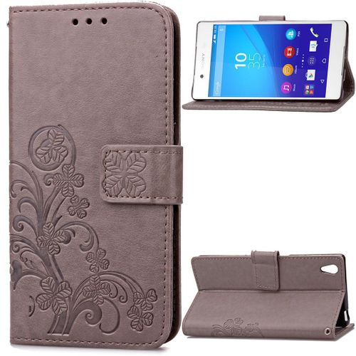 Xperia Z3 Coque, Saturcase Lucky Clover Pu Cuir Magntique Flip Portefeuille Support Porte-Carte Coque Housse tui Pour Sony Xperia Z3 Gris