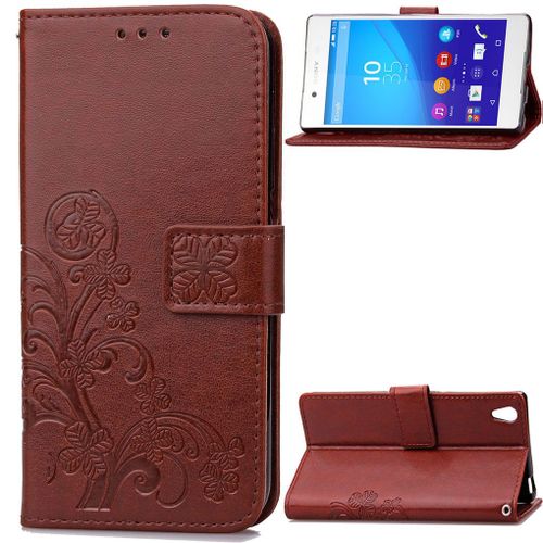 Xperia Z3+ Coque, Saturcase Lucky Clover Pu Cuir Magntique Flip Portefeuille Support Porte-Carte Coque Housse tui Pour Sony Xperia Z3+ / Z3 Plus / Z4 E6553 Brun