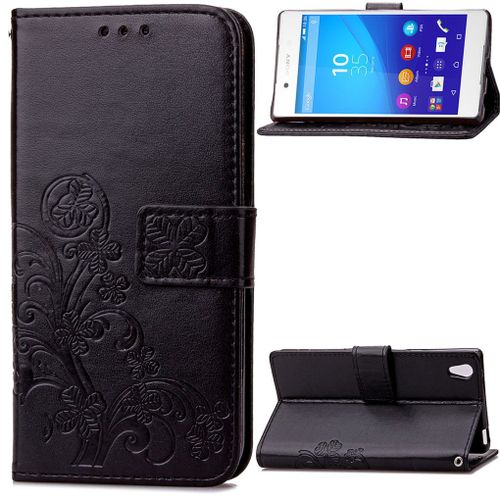 Xperia Z3+ Coque, Saturcase Lucky Clover Pu Cuir Magntique Flip Portefeuille Support Porte-Carte Coque Housse tui Pour Sony Xperia Z3+ / Z3 Plus / Z4 E6553 Noir