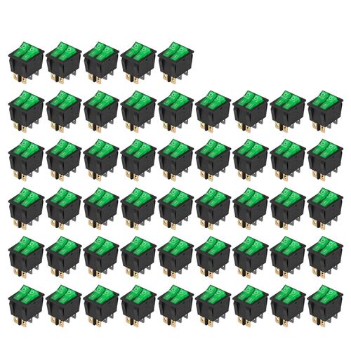 Xyong Interrupteur A Bascule Electronique Pour Bateau, 50 Pieces, 6 Broches, 2 Positions, 2 Niveaux, Avec Voyant Lumineux, 125 V/250 V, Kcd3, Vert