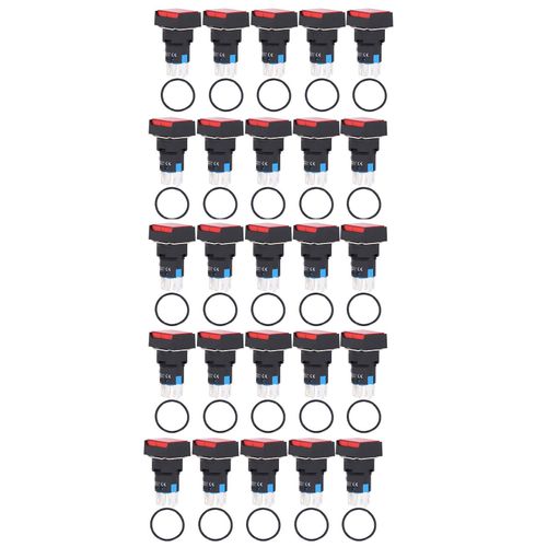 Xyong Lot De 25 Boutons Poussoirs Carres En Laiton Abs Autobloquants Avec Eclairage Pour Boite De Distribution 16 Mm 24 V Rouge