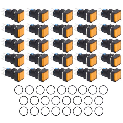 Xyong Lot De 25 Interrupteurs A Bouton-Poussoir Carres A 8 Broches, Autobloquants, Avec Eclairage, Pour Boite De Distribution, 16 Mm, 220 V, Jaune