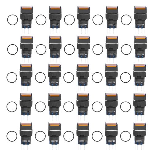 Xyong Lot De 25 Interrupteurs A Bouton-Poussoir Lumineux, Carres De 16 Mm, Autobloquants, Petits Interrupteurs D'alimentation, 24 V, 5 A, Jaunes