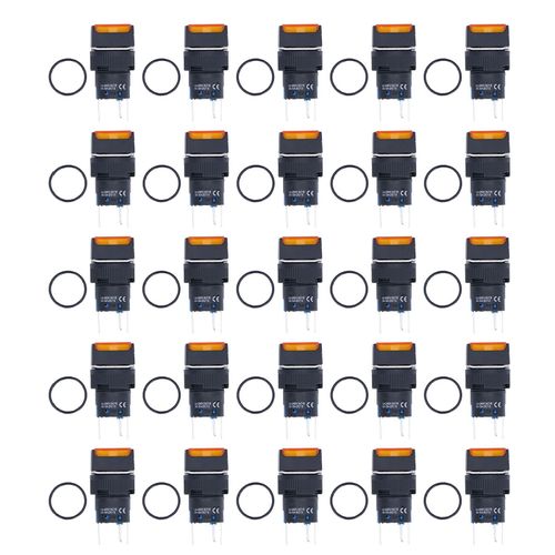 Xyong Lot De 25 Interrupteurs A Bouton-Poussoir Momentanes A Verrouillage Automatique, Carres De 16 Mm, Avec Eclairage, 12 V, Jaune