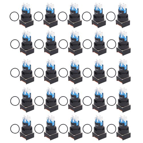 Xyong Lot De 25 Interrupteurs Carres A Bouton-Poussoir En Laiton Abs, 8 Broches, Autobloquants, Avec Lumiere, 16 Mm, 12 V, Jaune