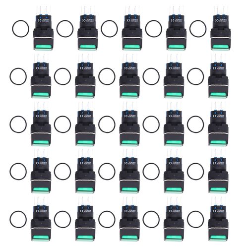 Xyong Lot De 25 Interrupteurs Carres A Bouton-Poussoir En Laiton Abs, 8 Broches, Autobloquants, Avec Voyant Lumineux, 16 Mm, 12 V, Vert
