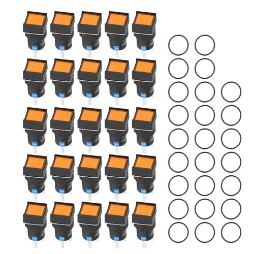 Xyong Lot De 25 Petits Interrupteurs A Bouton-Poussoir Carres Autobloquants Avec Voyant Lumineux 16 Mm 220 V 5 A Jaune