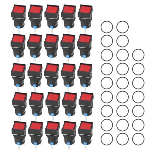 Xyong Lot De 25 Petits Interrupteurs A Bouton-Poussoir Carres Autobloquants Avec Voyant Lumineux 16 Mm 220 V 5 A Rouge