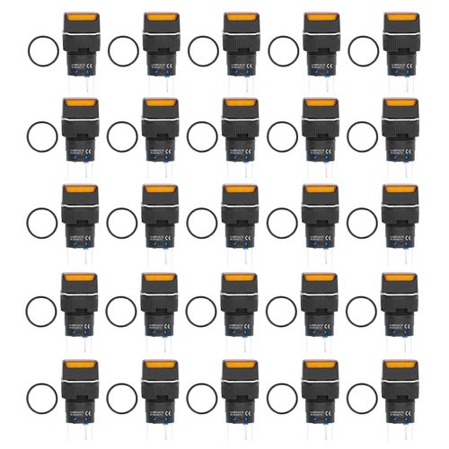 Xyong Lot De 25 Petits Interrupteurs A Bouton-Poussoir Carres Autobloquants Avec Voyant Lumineux 16 Mm 24 V 5 A Jaune