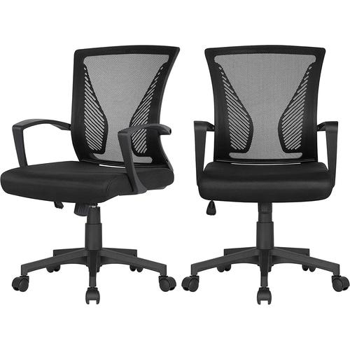 Yaheetech 2 X Chaise De Bureau Tissu En Maille Ergonomique Avec Roulettes Lombaire Accoudoirs