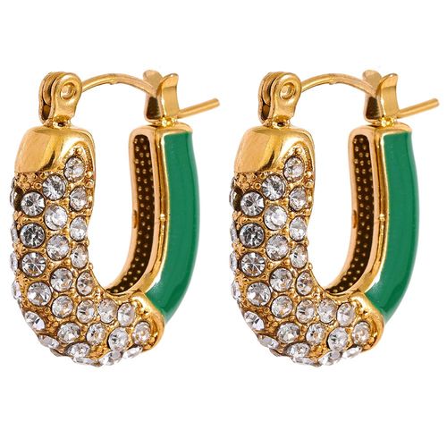 Yhpup-Boucles D'oreilles Croles En Acier Inoxydable Pour Femmes, mail Vert, Cristal Cz, Forme En U, Fte Gomtrique, Bijoux De Dclaration De Charme De Mode