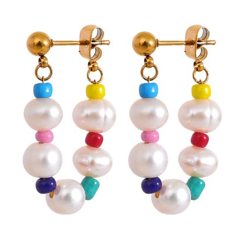 Yhpup-Boucles D'oreilles Croles En Acier Inoxydable Pour Femmes, Perles D'eau Douce Naturelles, Perles Colores, Bijoux Faits  La Main, Cadeau De Charme, Mode Y2k