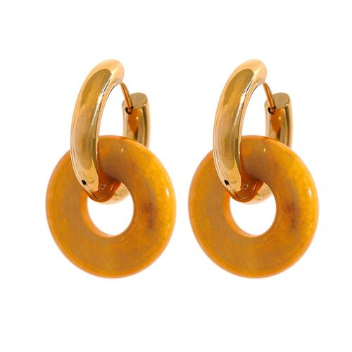 Yhpup-Boucles D'oreilles Croles Rondes En Pierre Naturelle Pour Femme, Bijoux En Acier Inoxydable, Vert Aventurine, Jaune, Rouge, Localit, Incontinuit, Mode