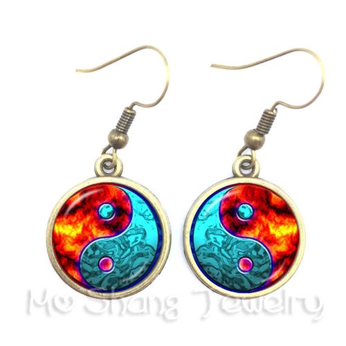 Yin Composer-Boucles D'oreilles En Verre Avec Symbole De Fleur Noir Et Blanc, Pendentif De Bijoux, Naturel, Rustique, Style Bohme, Attention Olisante, Ftp