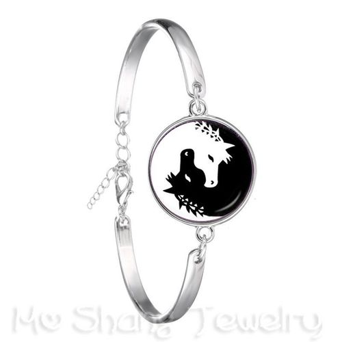 Yincomposer-Bracelet Plaqu Argent Symdains Fleur Noire Et Blanche, Naturel, Rustique, Olizing, Ftp, Cadeau Cratif, Attention