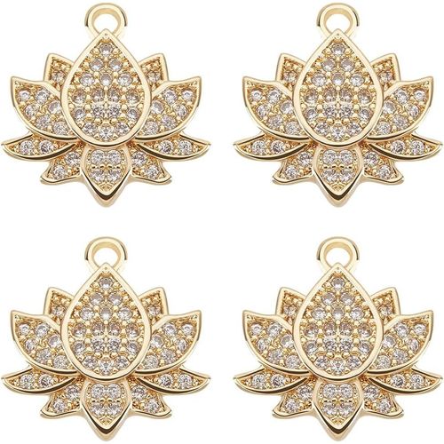 Ytseazn-1 Bote De 8 Breloques Fleur De Lotus En Laiton Plaqu Or 18 Carats Avec Zircone Cubique Pendentif Fleur Rond Plat Avec Anneau De Saut Pour Collier Bracelet Boucles D'oreilles