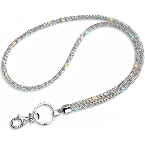 Ytseazn-1 Pcs Lanire Collier En Cristal,Porte Badge Tour De Cou,Porte-Cls Bling Porte-Badges Avec Lanire Rtractable Et Porte-Cartes D'identit,Cordon Tour De Cou Avec Strass,Pour Carte Bus