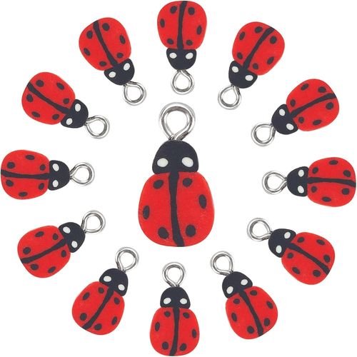 Ytseazn-100pcs Rouge Coccinelle Charms Pendentif Fait Main En Argile Polymre Coccinelle Charms Avec 1.8mm Platine Boucle De Fer Flatback Coccinelles Pendentifs Pour Diy Dcorations  La Main
