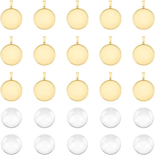 Ytseazn-15 Ensemble Breloques Cabochons Ronds Dors Acier Inoxydable Kit De Fabrication De Pendentifs En Forme De Dme Vierge Tasses  Bord Uni Avec Plateaux  Cabochons En Verre Pour De Bijoux