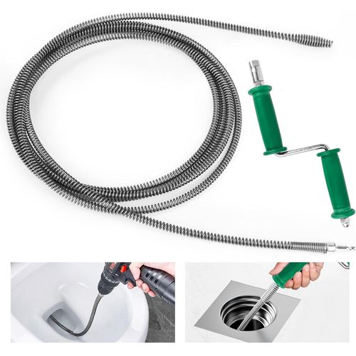 ytseazn-2 En 1 Furet Deboucheur Canalisation 3 M Furet Plomberie Diamtre 10 Mm Avec Poigne Et Adaptateurs De Forage,Spirale De Nettoyage Pour Wc,Canalisation