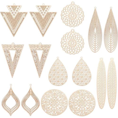 Ytseazn-32 Pcs Laiton Or Clair Boho Filigrane Pendentif En Acier Inoxydable Larme Ronde Breloques Boho Filigrane Pendentif Fabrication De Bijoux Breloques Boucle D'oreille Breloques Cadeau
