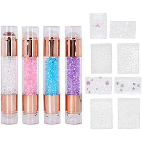 Ytseazn-4 Ensembles De Tampons D'art De Manucure Stylos De Timbre En Silicone Plaques D'estampage Des Ongles  Double Extrmit Avec Plaque De Joint D'ongle Stylo De Tampon De Manucure Pour La Maison
