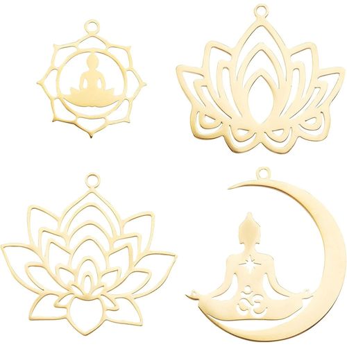 Ytseazn-4 Pcs 4 Styles 201 Breloques Acier Inoxydable Breloques Lotus 21.5-32 Mm Pendentifs Dor Breloques Lune Fleur Dangle Breloques Pour Diy Cration De Bijoux