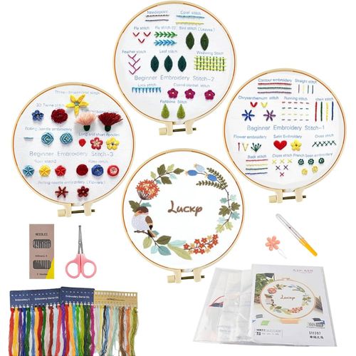 Ytseazn-4 Pices Kits De Dmarrage De Broderie,Kit De Broderie De Motifs De Fleurs De Plantes,Diy Fils  Broder Kit Avec Motif,Cercle De Broderie,Outils,Fils Et Instructions Pour Dbutants