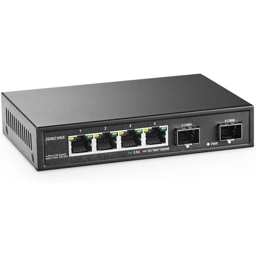 ytseazn-4 Port 2.5G Network Switch With 2X10G Sfp,4X2.5Gbase-T Ports,Compatible Avec 100/1000/2500Mbps,Commutateur Ethernet De Bureau Multi-Gigabit Sans Ventilateur Et Non Administr En Mtal