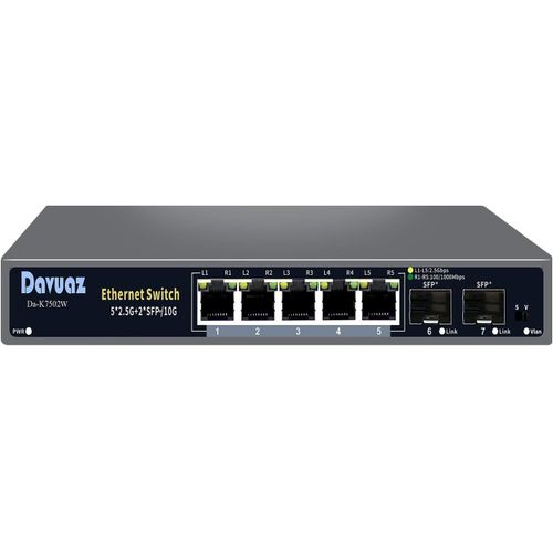 ytseazn-7-Port 2.5G Unmanaged Ethernet Switch With 5X2.5G Base-T Ports And 2XUplink 10G Sfp Ports,Compatible With 100/1000/2500Mbps Network Switches,Metal And Fanless,Plug And Play