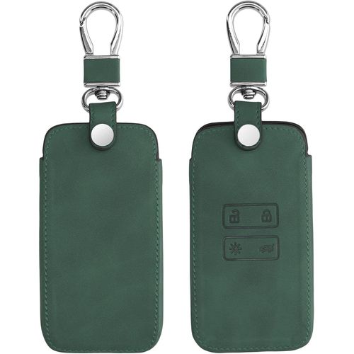 Ytseazn-Accessoire Clef De Voiture Compatible Avec Renault Smart Key 4-Bouton (Keyless Go Uniquement)-Coque De Cl De Voiture En Nubuck-Vert Fonc