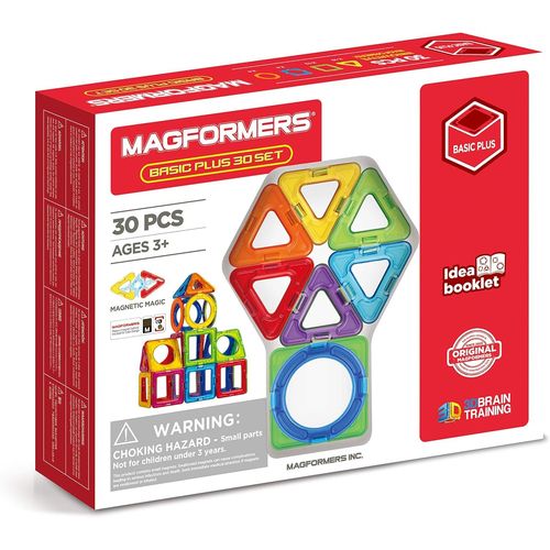 ytseazn-Basic Plus 30 Magnetic Construction Set With Circle Pieces Kit De Base Dlg,715015,Bleu,Rouge,Orange,Vert,Violet