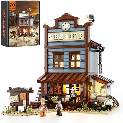 ytseazn-Bureau Du Shrif De L'Ancien Ouest Ensemble De Briques De Construction Lumineuses-Ouest Construction Blocs De Modulaires Collectionner 1240 Pices Pour Adultes Et Adolescents