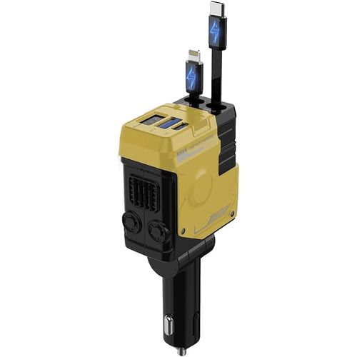 Ytseazn-Chargeur Voiture Rtractable,4 En 1 Chargeur Allume Cigare,Accessoire Voiture Interieur,Adaptateur Prise Allume Cigare Usb C Pour Iphone,Samsung,Android Telephone Tablette Automobile,Jaune