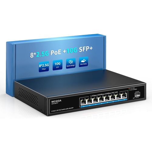 ytseazn-Commutateur Poe 2.5G 8 Ports Non Gr Avec 8X2.5Gb Base-T Poe+@120W + 10G Sfp Uplink,2.5Gbe Ieee802.3Af/At Power Over Ethernet Switch,Support Wifi6 Ap,Nas,4K Poe Camera Nvr.