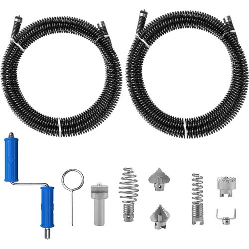 ytseazn-Deboucheur Canalisation Ensemble,2 Pices 3M Furet Deboucheur Canalisation Avec 8 Pices Adaptateurs,Deboucheur Evier,Furet Plomberie Pour Wc,Tuyau,Colmatage,Entretien Canalisation (Bleu)
