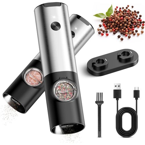 ytseazn-Ensemble De Moulin  Poivre lectrique,Moulin  Sel  Piles Avec Base,Rechargeables Par Usb Salieres Et Poivrieres lectrique Avec Lumire Led,Mouture Rglable