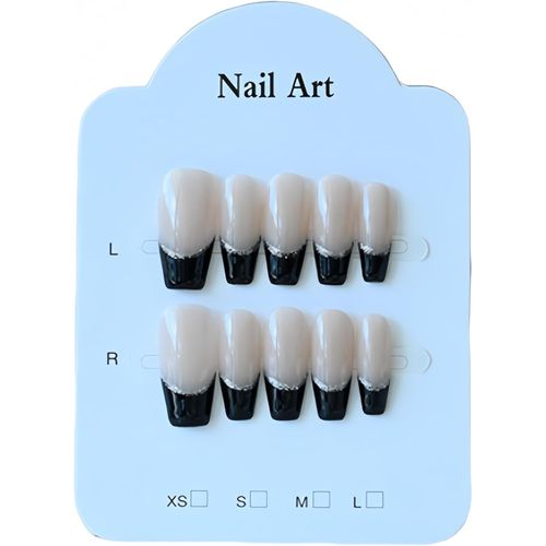 Ytseazn-Faux Ongles Faits  La Main-Forme Trapzodale-Design lgant-lment Noir-Faux Ongles Amovibles-Pour Les Amateurs Et Les Femmes Soucieuses De La Mode